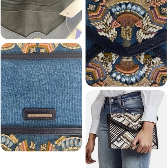 Rebecca Minkoff Denim embellished beaded envelope clutch. Brand new NWT✨ - Picture 9 of 13